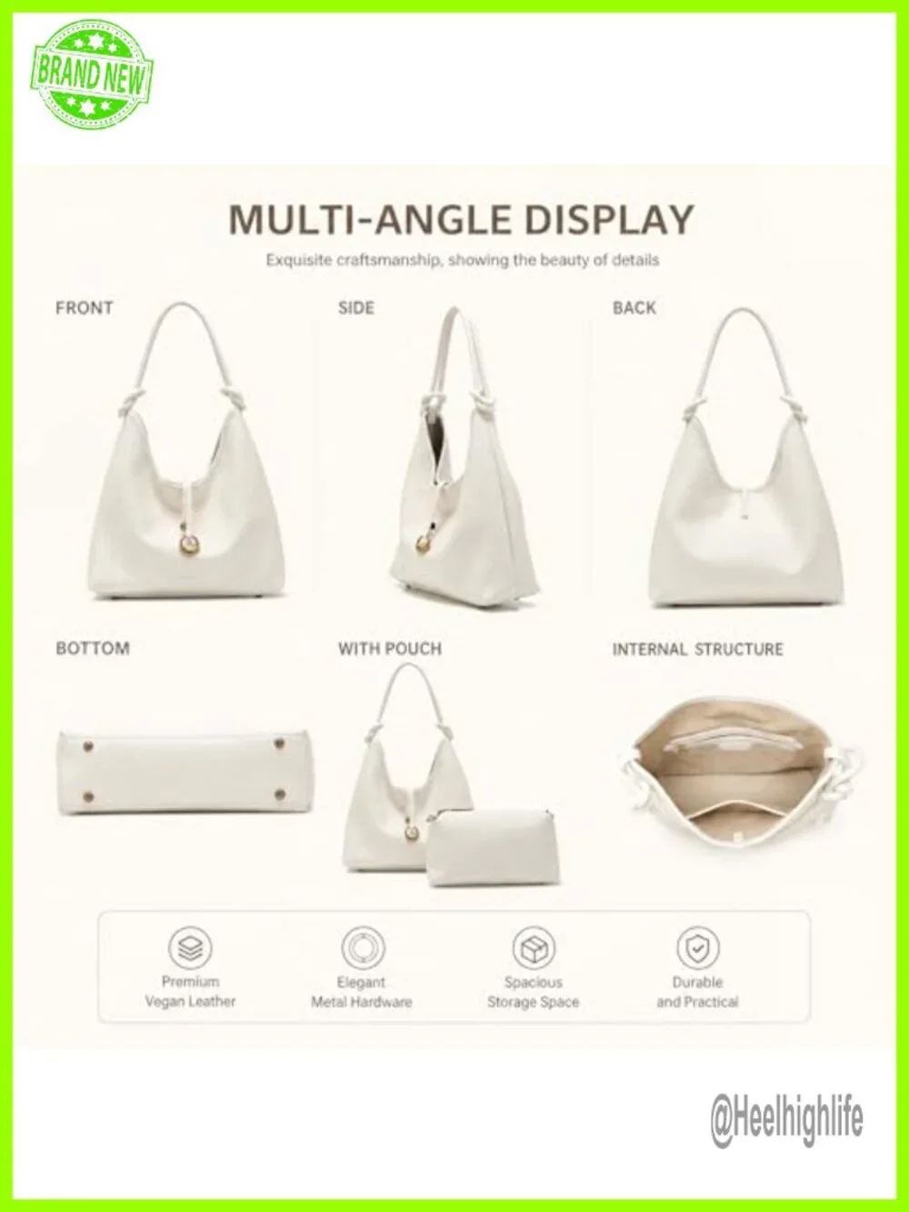 2 in 1 Tote Set with Detachable Pouch, Soft Slouchy Hobo Bag